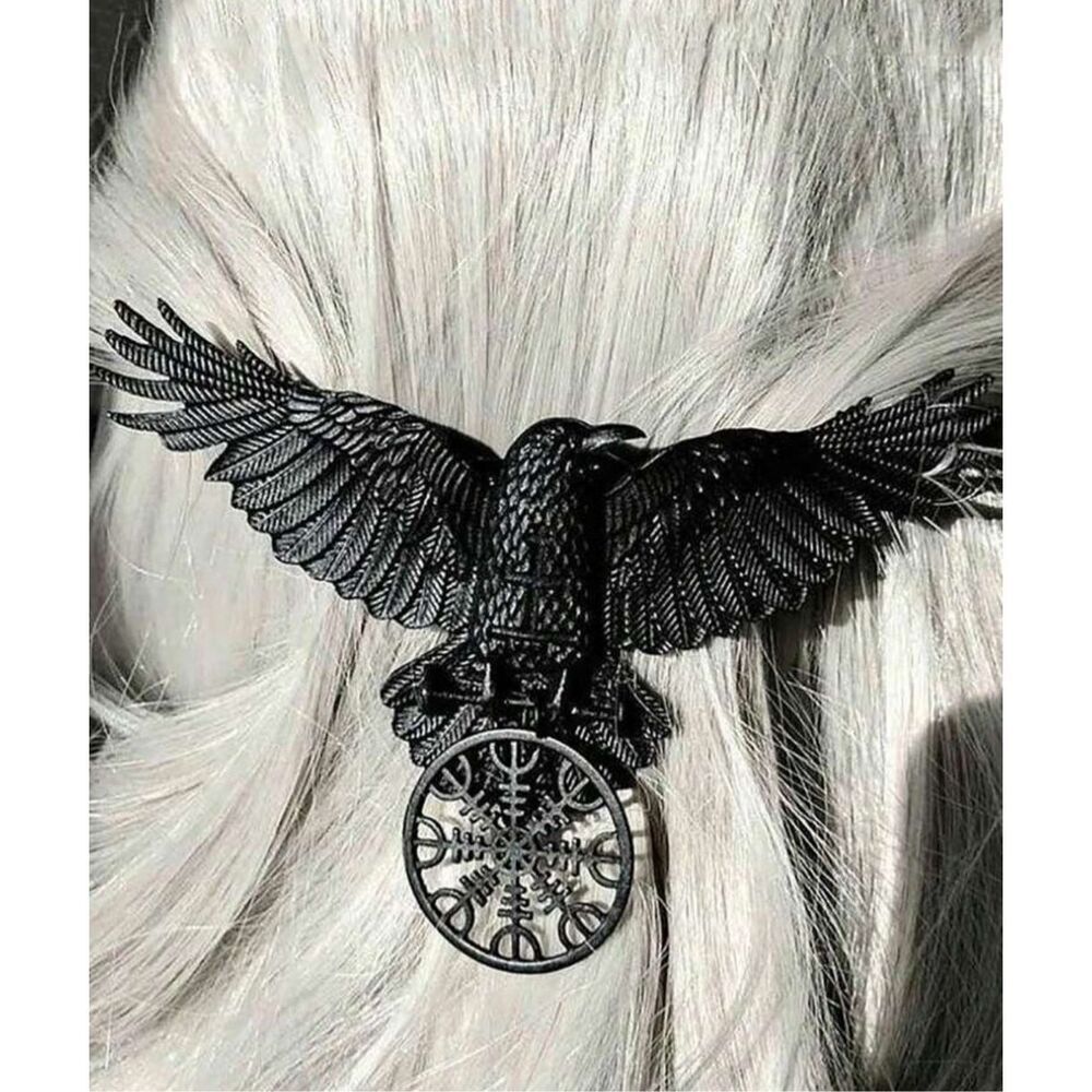 Black Viking Nordic Raven of Odin Hair Barrette